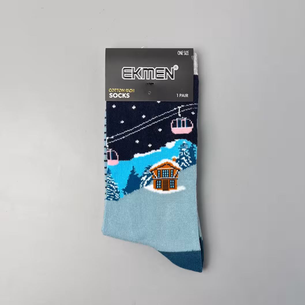 جوراب ساقدار اکمن طرح تلکابین برفی