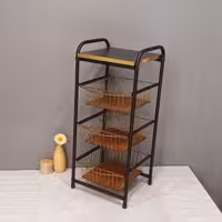 جا سیب زمینی جاپیازی کشویی کف چوب 3طبقه سبد سیب زمینی  رنگ مشکی طلایی باکیفیت