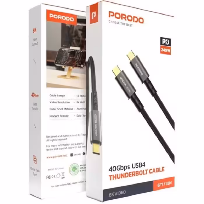 کابل شارژ USB-C به USB-C پرودو مدل PD-WCC240W-BK