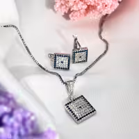 نیم ست چشم و نظر نقره مربعی زنانه کد 1148