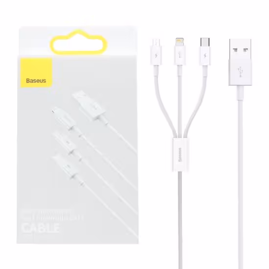کابل تبدیل USB به لایتنینگ / MicroUSB / USB-C باسئوس مدل CAMLTYS-02 طول 1.5 متر