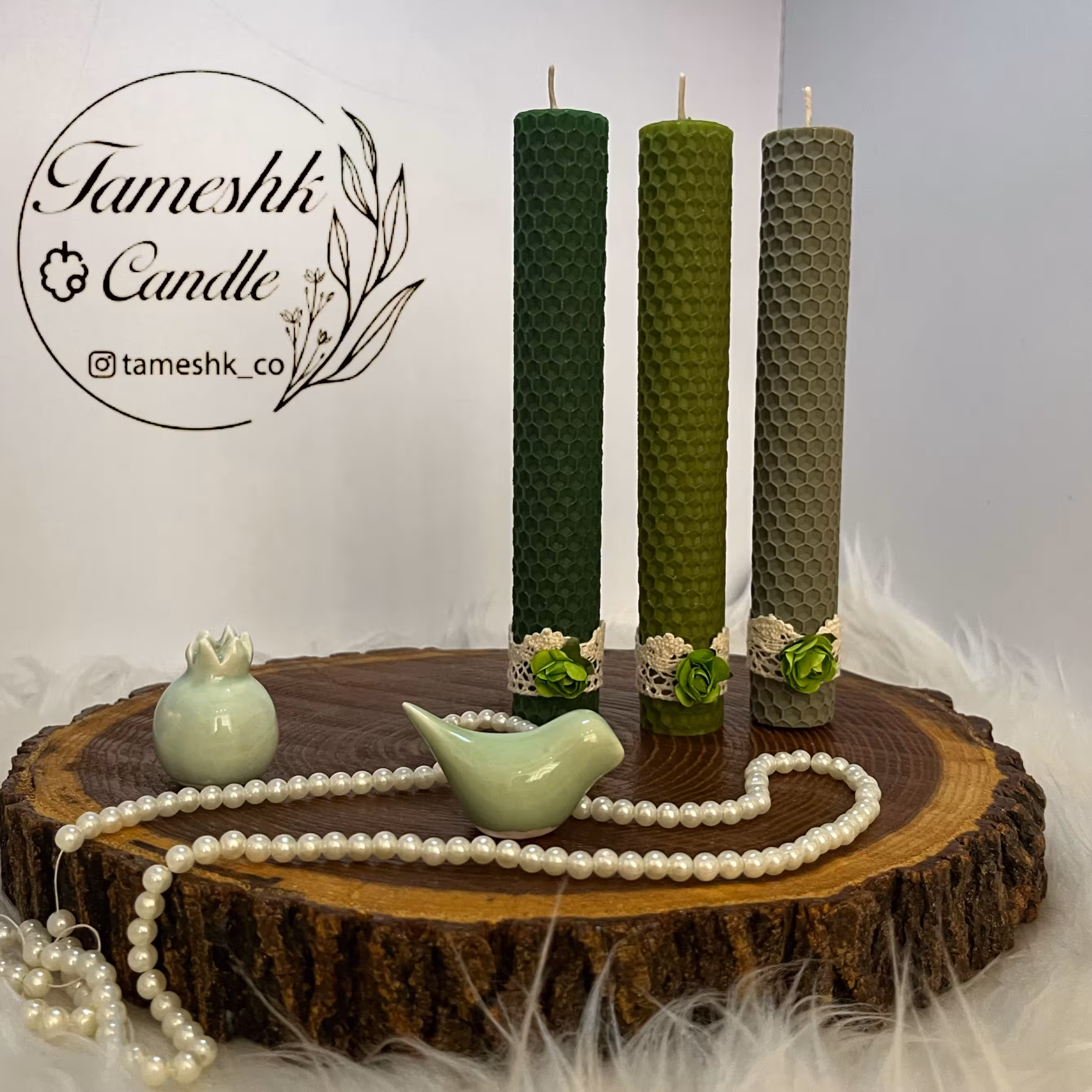 شمع موم عسلی (بیزوکس) تم سبز