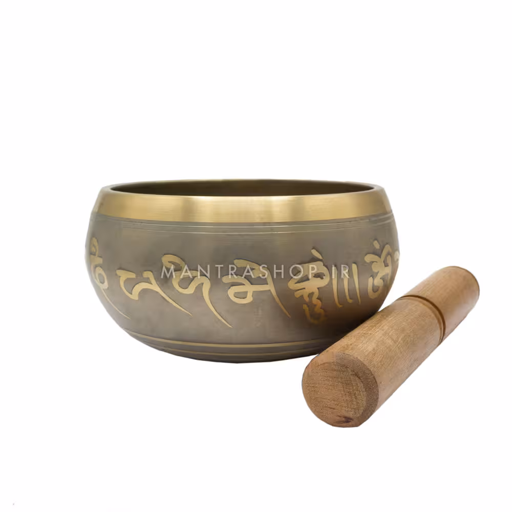 کاسه تبتی نقره ای طلایی نقش طلاکوب – قطر دهانه 12 سانتی متر