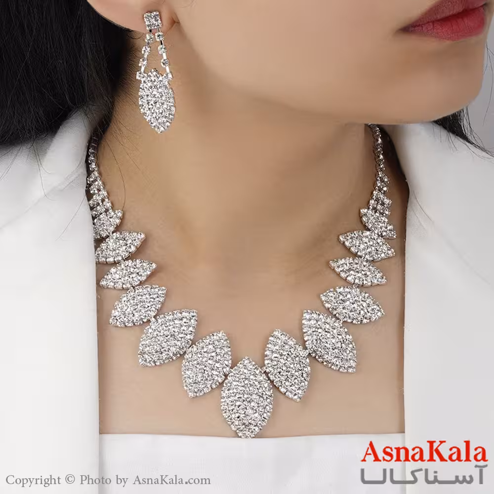 سرویس جواهری زنانه طرح مجلسی آبکاری نقره کد NIM14464W