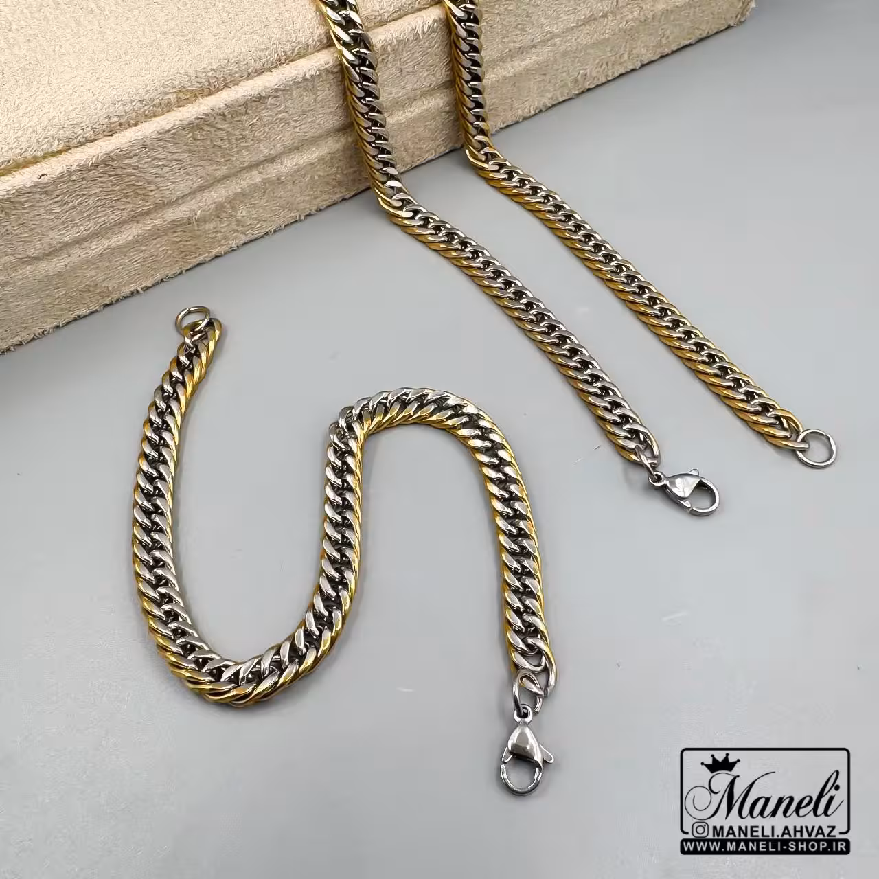 ست دستبند و زنجیر کارتیر طلایی و سفید|140404157