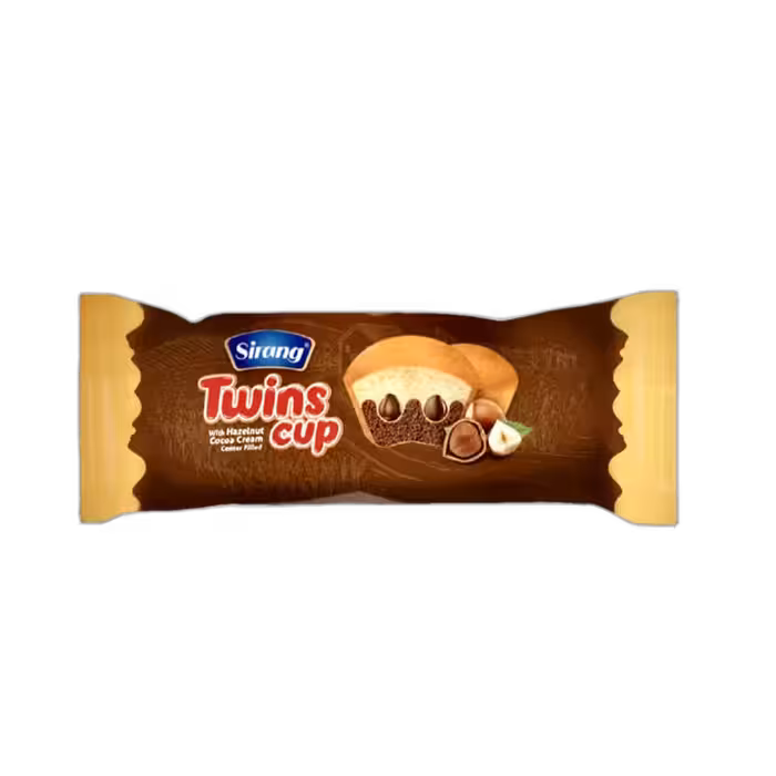 کاپ کیک دو قلو وانیلی با کرم کاکائویی مغزدار سیرنگ 65 گرمی