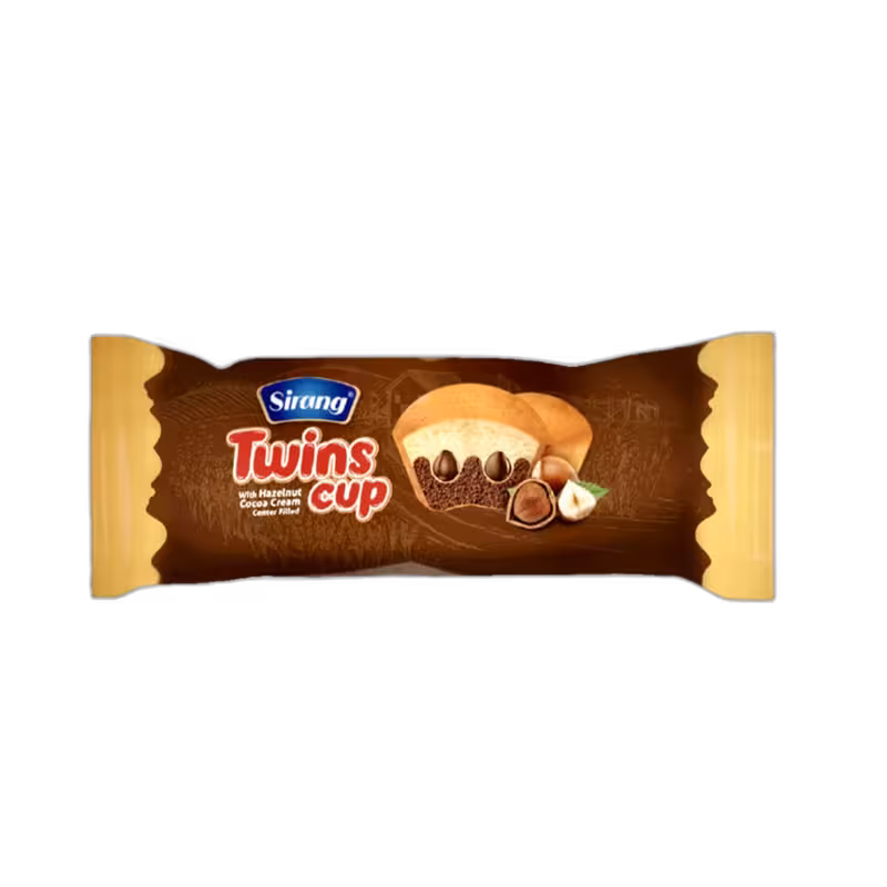 کاپ کیک دو قلو وانیلی با کرم کاکائویی مغزدار سیرنگ 65 گرمی