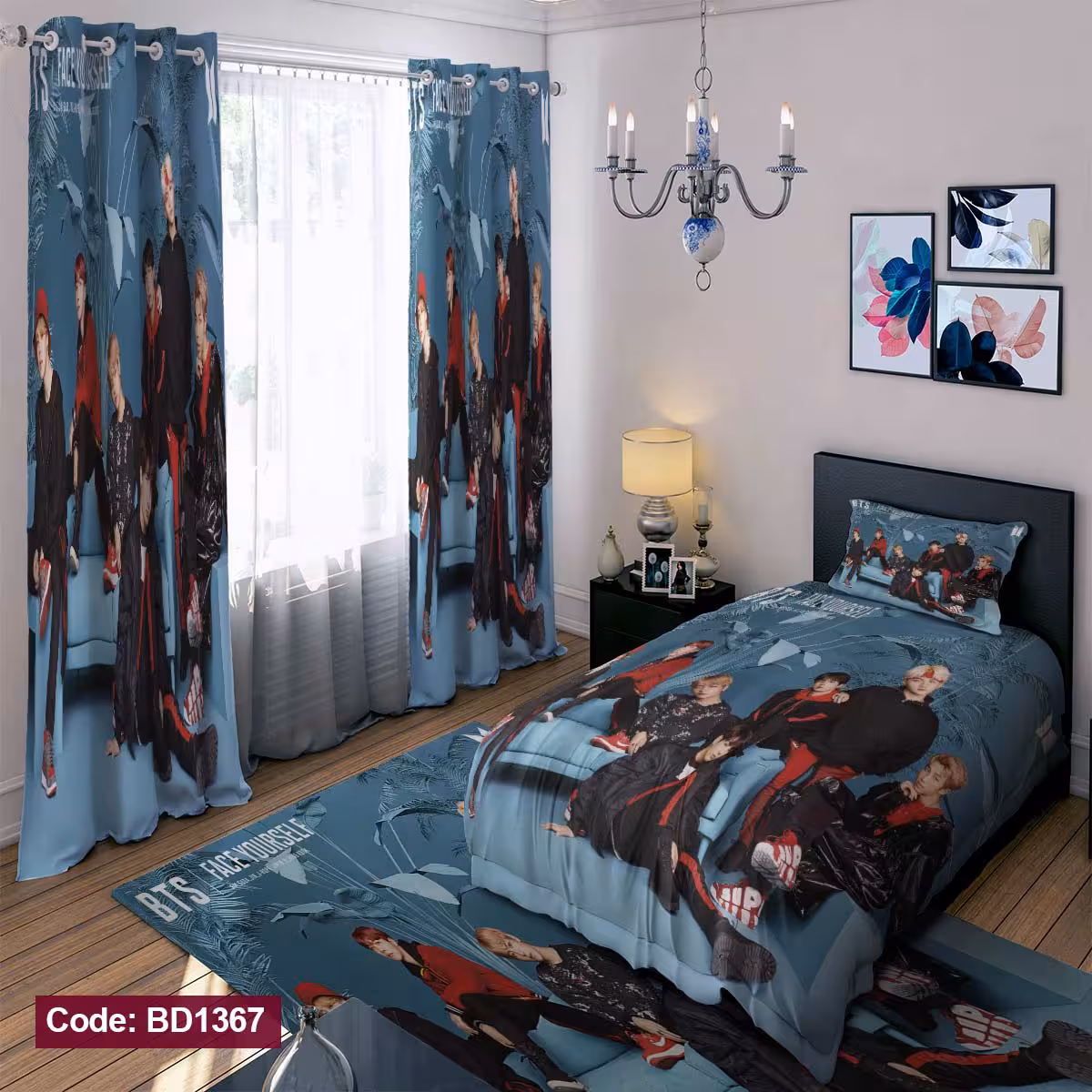 پرده پانچی مخمل چاپی دخترانه کد 1367