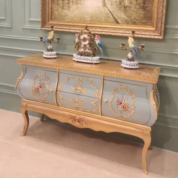 میز کنسول شیک آبی و طلایی