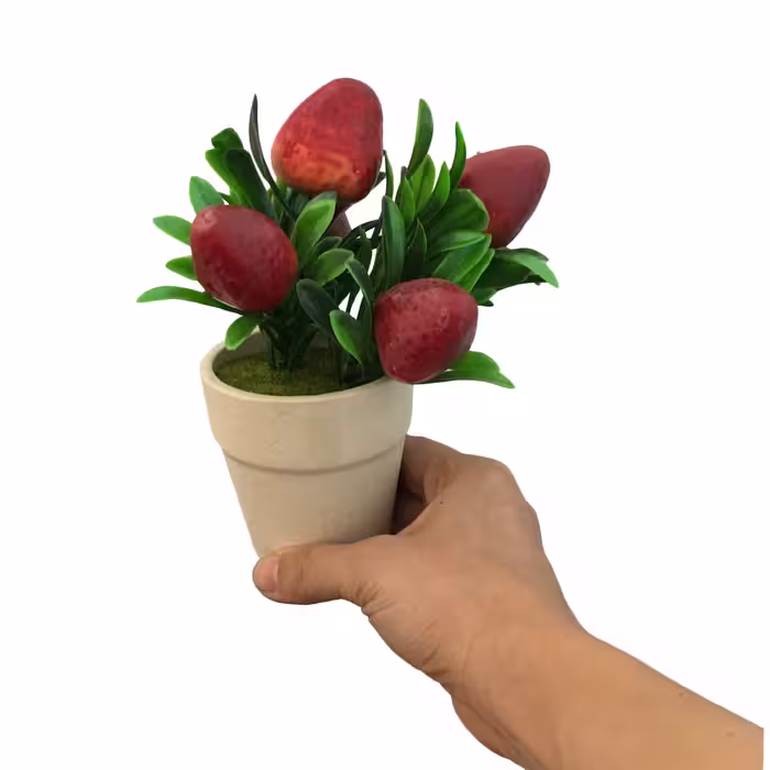 گلدان به همراه گل مصنوعی مدل strawberry کد 120 