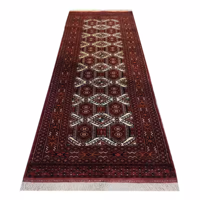 فرش دستباف کناره طول سه متر طرح ترکمن مدل AA