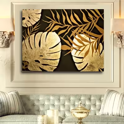 تابلو نقاشی ورق طلا مدل برگ های استوا کد 0116