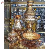ست کامل سماور ذغالی 5 لیتری با آبکاری نقره و مس، تولید شده با ورق ضخیم برنجی و قلم زنی کار دست کد 116
