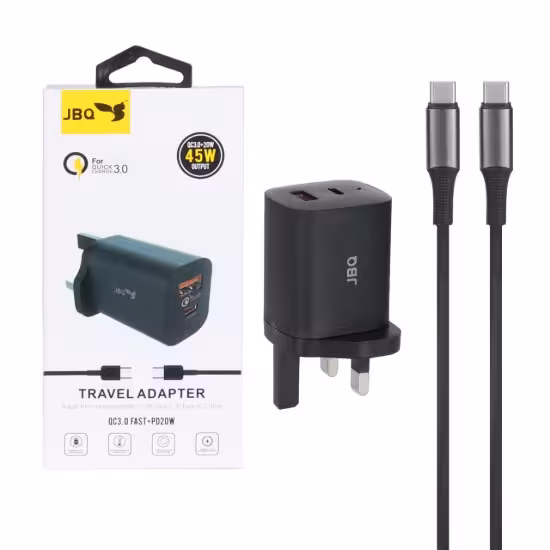 شارژر دیواری 45 وات دو پورت جی بی کیو مدل HC-P10 همراه با کابل Type-C