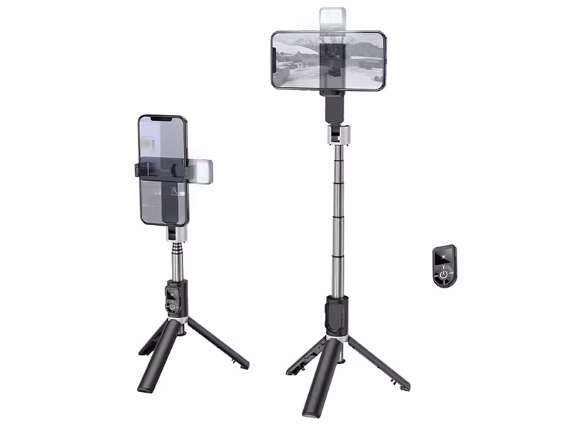 مونوپاد سه پایه دار دارای ریموت کنترل و چراغ هوکو hoco Tabletop holder K16 for live broadcast