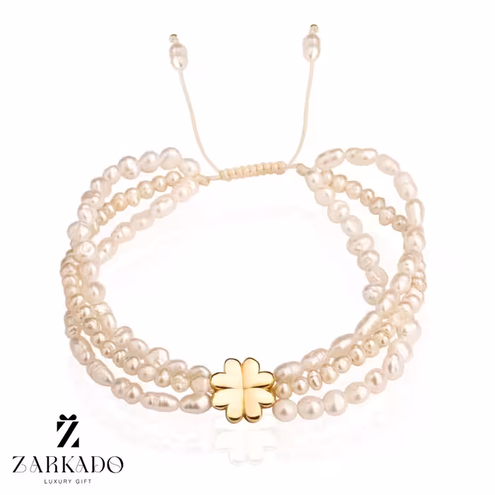 دستبند مرواریدی سه رج و پلاک طلا طرح قلب