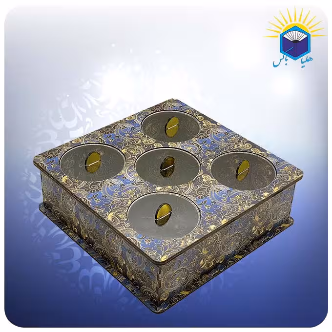 جعبه پذیرایی پنج خانه دایره طرح بته جقه (کد 70187/5)