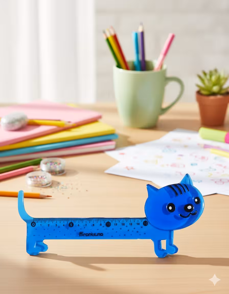 خط کش فانتزی ژله ای طرح گربه 15 سانتی رنگ آبی