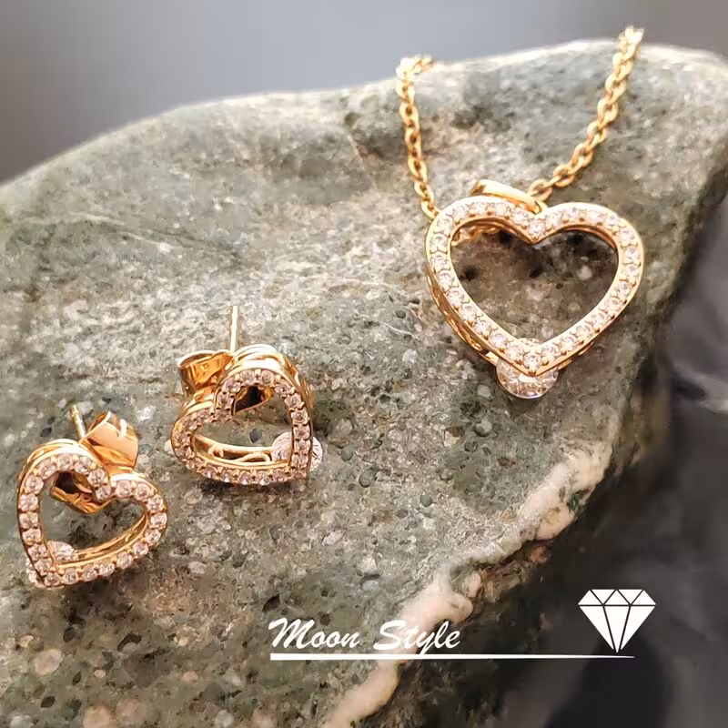 نیم ست زنانه قلبی نگین دار ژوپینگ طرح طلا