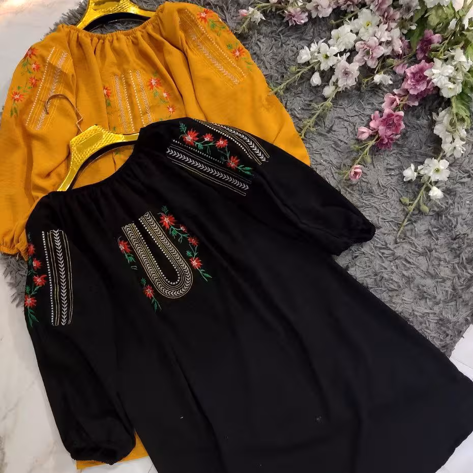 مانتو شومیز گلدوزی جنس ابرو بادی سایز 36تا46قد 77 گلدوزی شده چاپی نیست با بهترین کیفیت و تن خور عالی