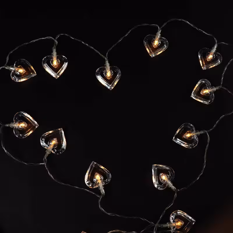 ریسه طرح قلب شیشه ای باتری خور آفتابی طول 2.5 متر