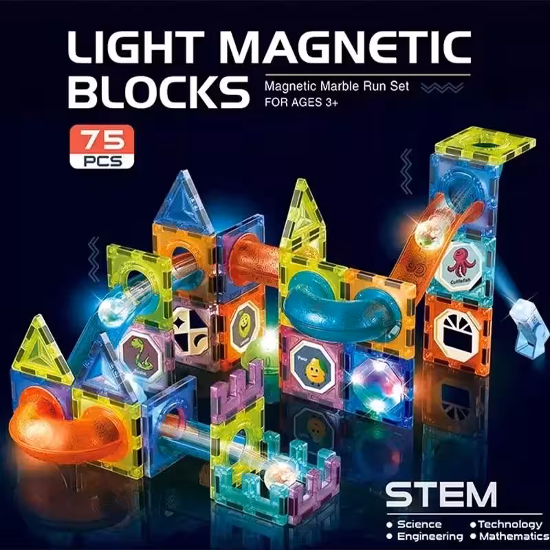 اسباب بازی کاشی های مغناطیسی(مگنت تایل) چراغدار 75 تکه کد 2301