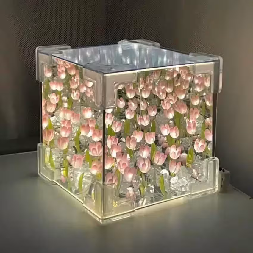 آینه دشت لاله بی نهایت مکعب سه بعدی صورتی