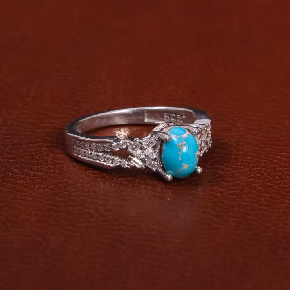 انگشتر فیروزه شجری زنانه کد 27593 - جواهری مشاهیر