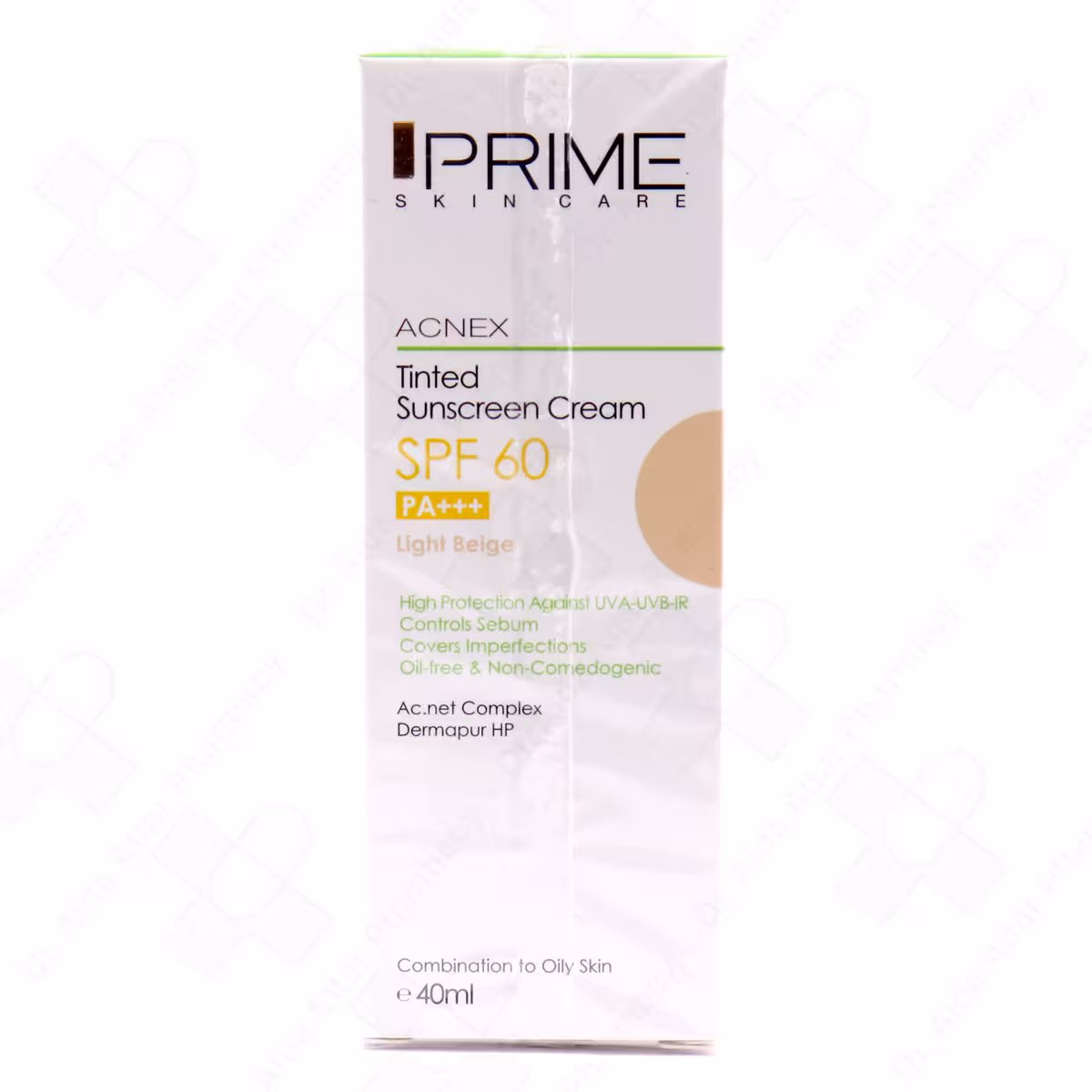 کرم ضد آفتاب رنگی بژ روشن فاقد چربی پریم SPF60 مناسب پوست های چرب و دارای جوش 40 میلی لیتر