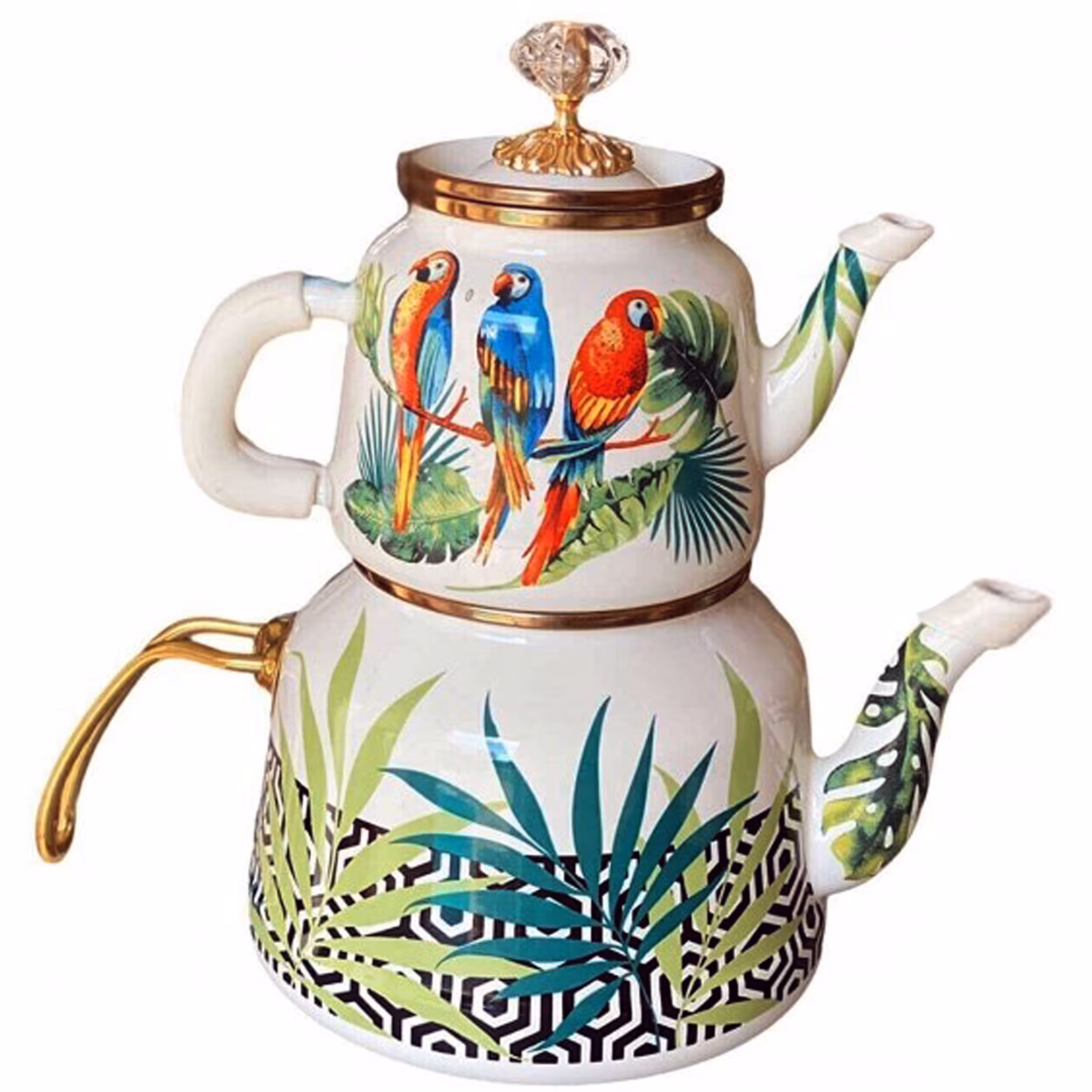 ست کتری و قوری دافی مدل گل و طوطی