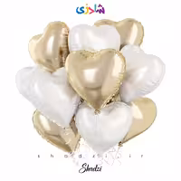 پک بادکنک قلب سفید طلایی 10عددی