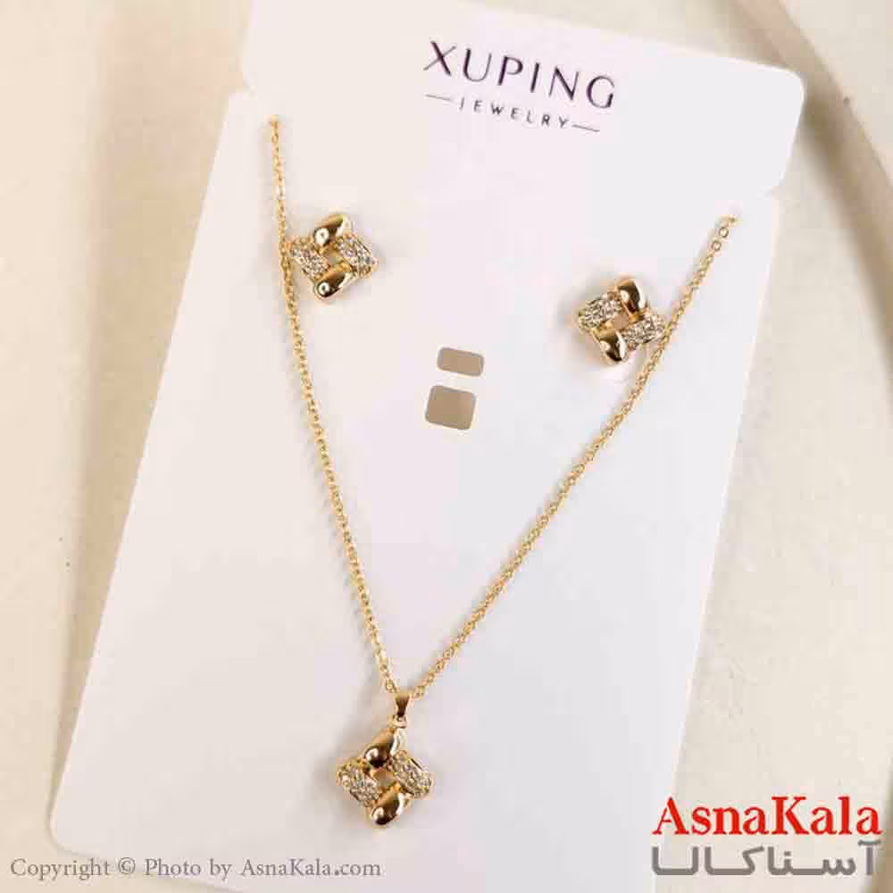 نیم ست زنانه ژوپینگ مدل مربع شامل گوشواره و گردنبند کد NIM14778W