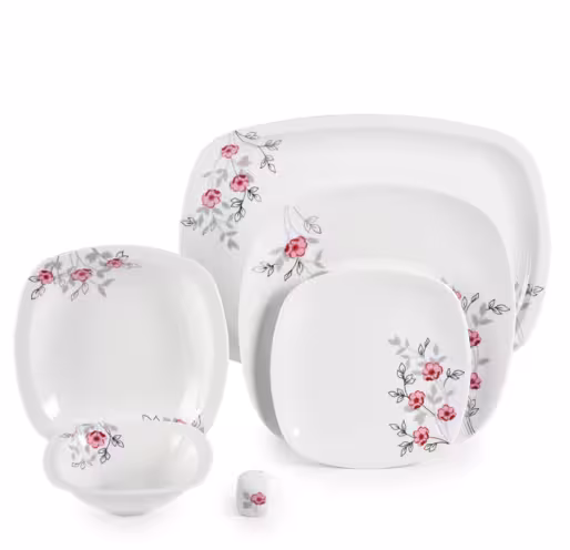 سرویس غذا خوری 27 پارچه چینی زرین ایران سری کواترو مدل گل پامچال درجه یک zarin Primula 27 pcs