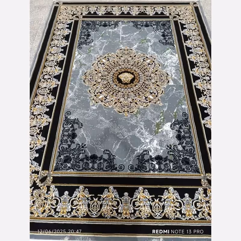 فرش ماشینی 9متری جدید نقشه فرشته دودی بافت نرم وزیبا