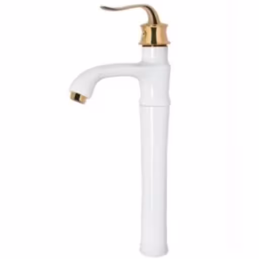شیر روشویی پایه بلند مدل بامبو سفید طلایی