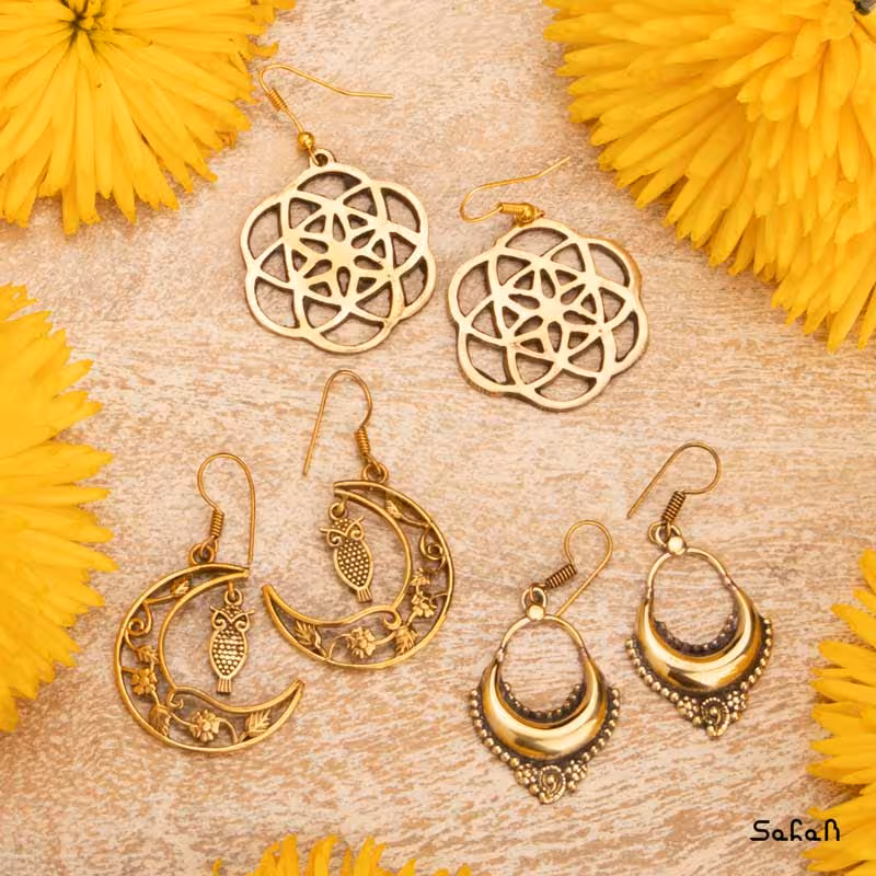 گوشواره هندی طلایی برنجی