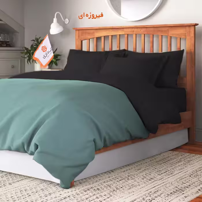 سرویس روتختی کاوری دورنگ چیداری فیروزه ای مشکی دو نفره چهار تکه