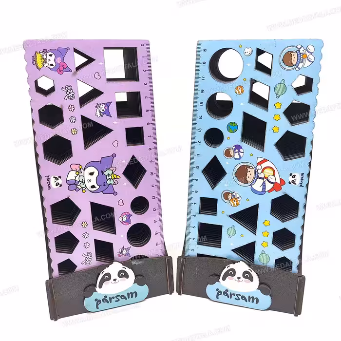 خط کش چوبی شابلون دار فانتزی طرح فضانورد/کرومی