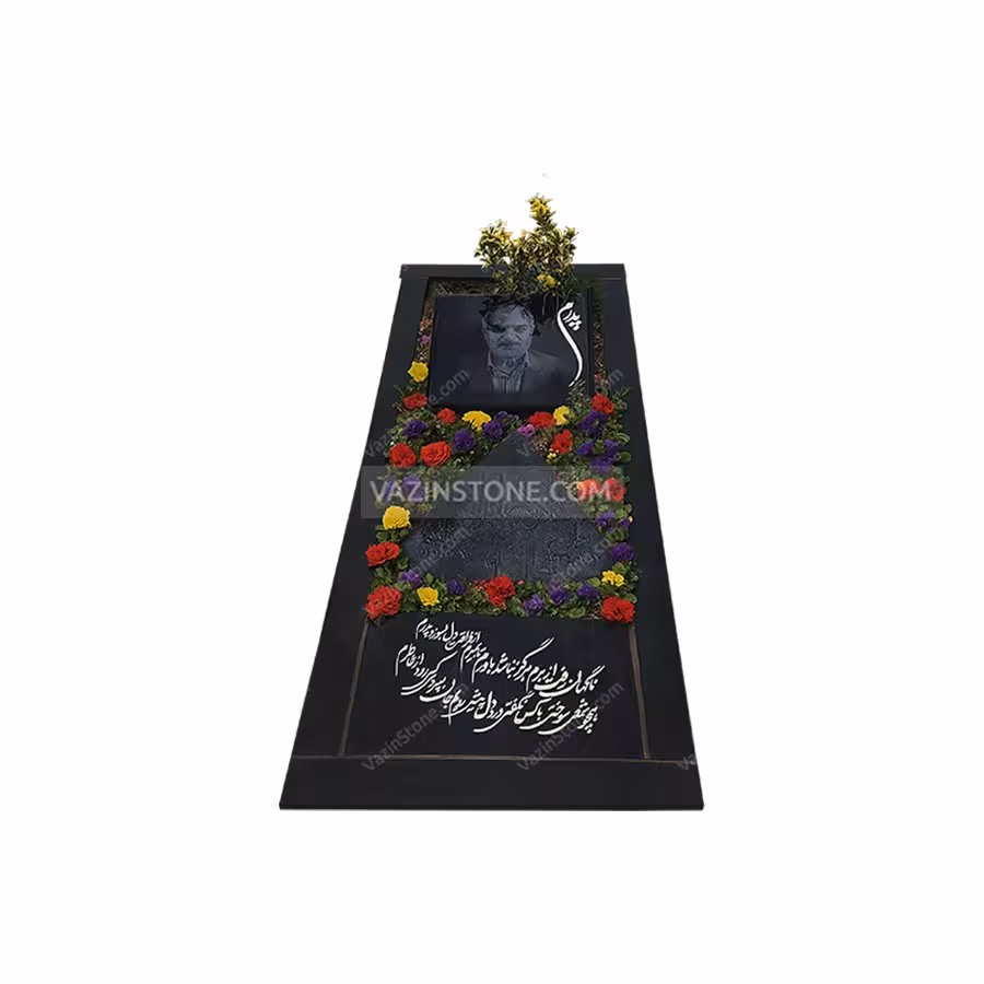 سنگ قبر مشکی گرانیت با باغچه