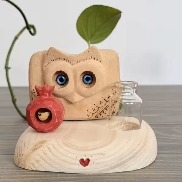 گلدان جغد دانا و انار طرح دوازده