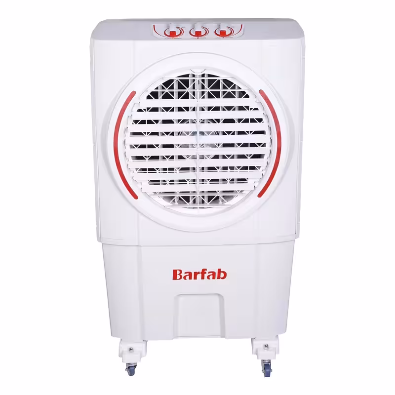 کولر آبی سلولزی چرخ‌دار 1500 CFM برفاب مدل BF3-z با گرید انرژی D دارای نمایشگر دیجیتال، نحوه کنترل با کلید لمسی، پر شدن مخزن کولر به صورت دستی، مناسب برای متراژ بین 50 تا 70 متر مربع