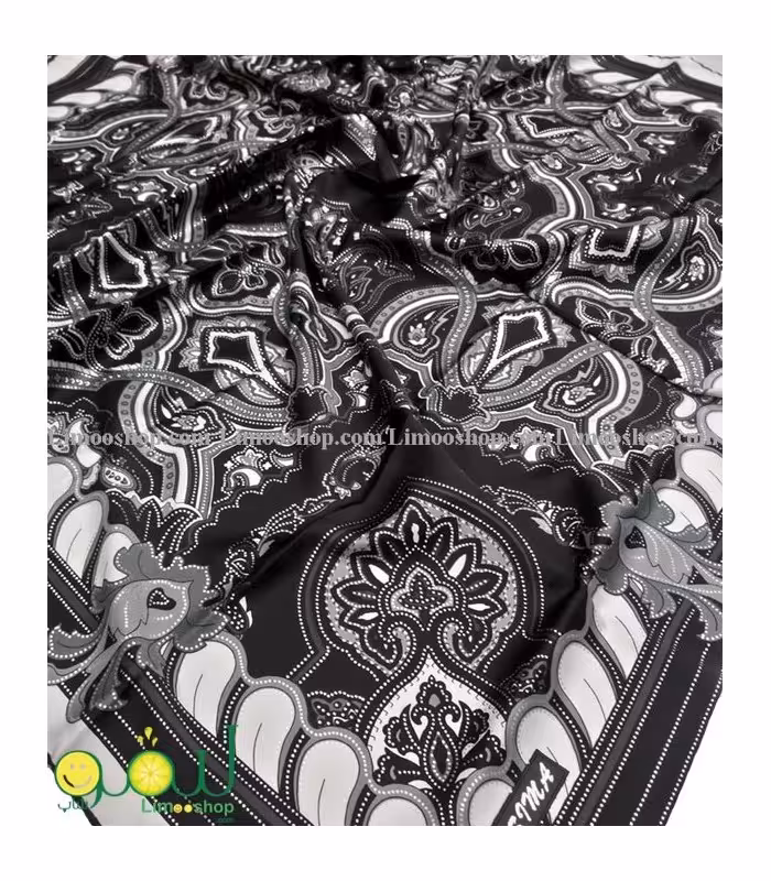 روسری مجلسی سفید مشکی کد 1315