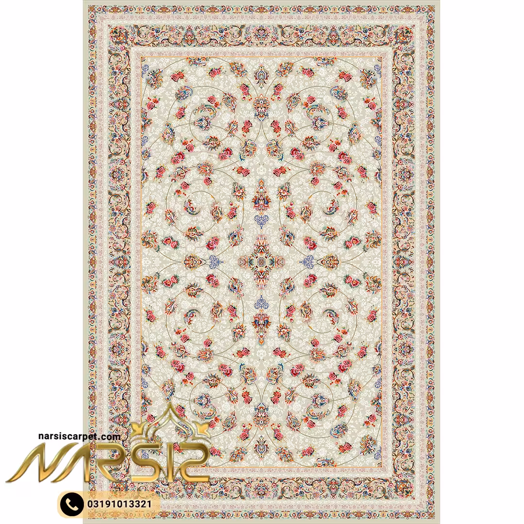 فرشینه فرش طرح افشان گلریز رنگ کرم کد 9024