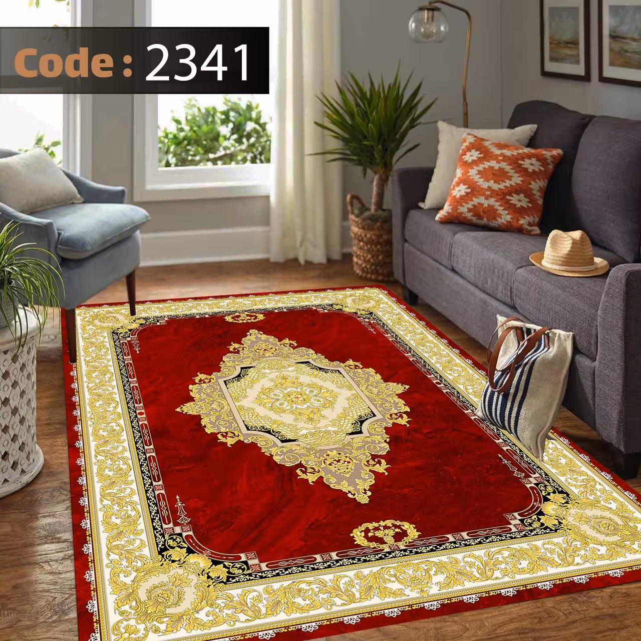 کاورفرش روفرشی دورکشدار گوشه لیفه ای لاکی ، آبی و متنوع کد 2341