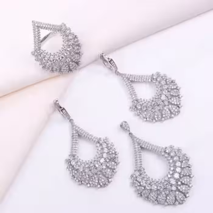 نیم ست جواهر برای عروس نقره با روکش طلا سفید کد 16025