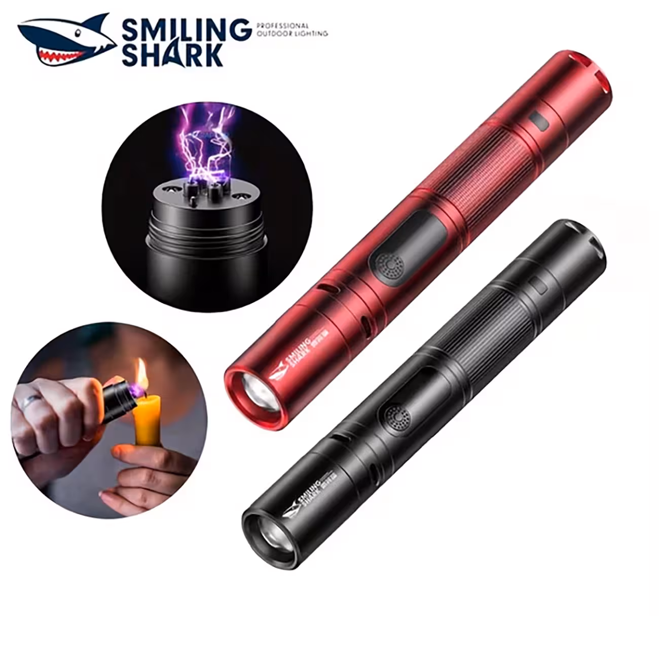 چراغ قوه شارژی ضدآب و فندک الکتریکی اسمایلینگ شارک SD-0720
