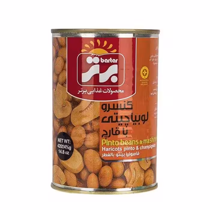 کنسرو لوبیا چیتی با قارچ برتر 420 گرمی