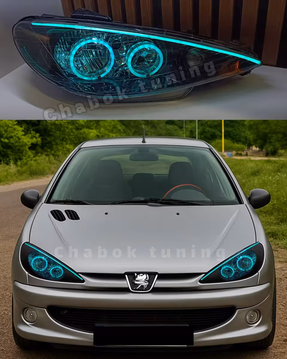 چراغ جلو پژو 206 رینگ و ابرو آیس بلو