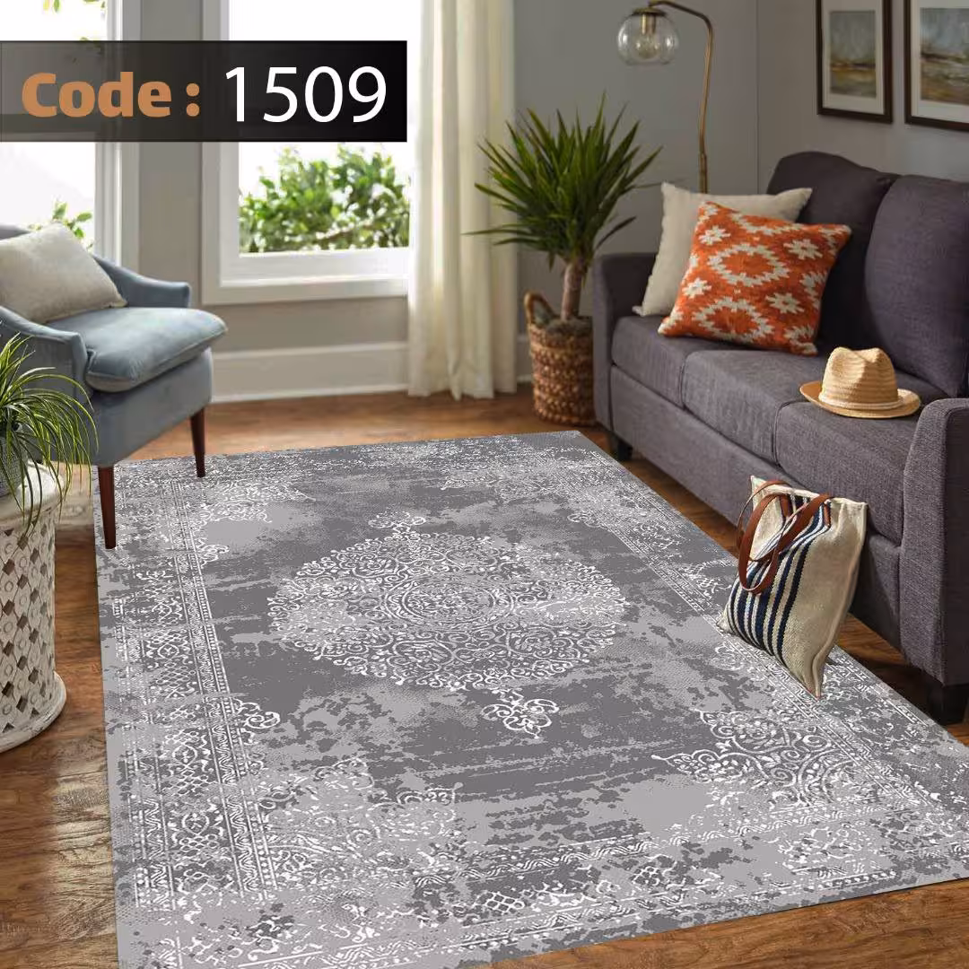 کاورفرش روفرشی دورکشدار گوشه لیفه ای طوسی کرم کد 1509