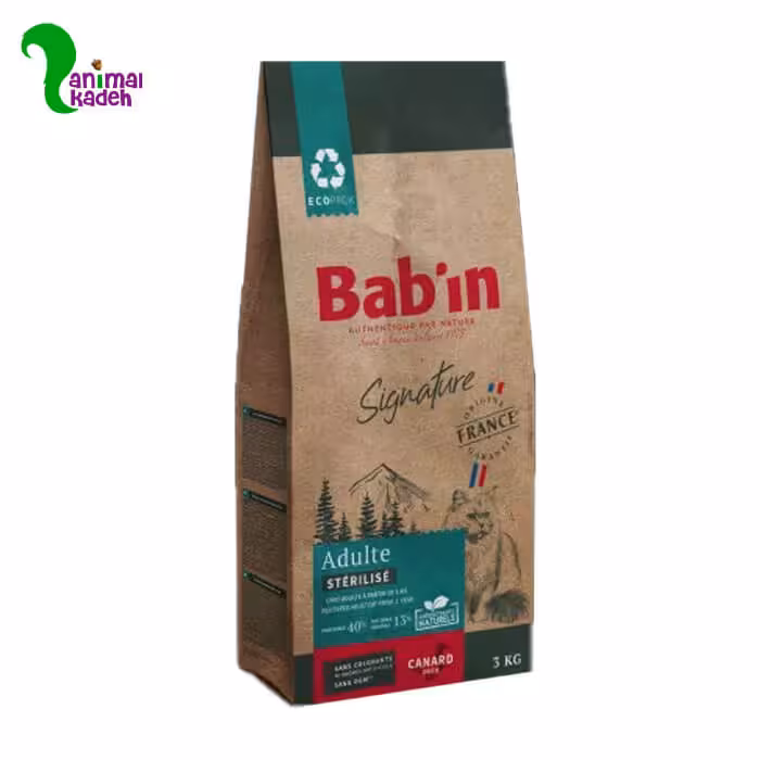 غذا خشک گربه بالغ بابین مخصوص گربه های عقیم شده طعم اردک (1.5 کیلویی)